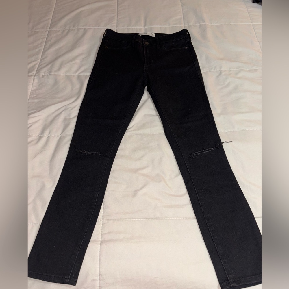 Size 0 regular, Ankle black jeans from Abercrombie & Fitch with rips at knees